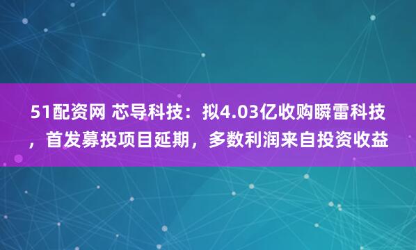 51配资网 芯导科技：拟4.03亿收购瞬雷科技，首发募投项目延期，多数利润来自投资收益